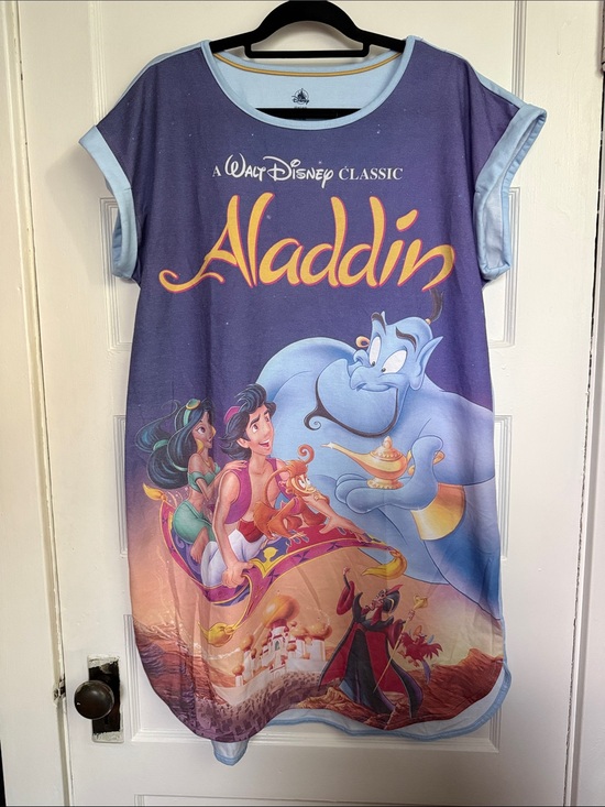 Disney Other - Disney Aladdin Classic VHS Cover Nighshirt - Purple & Light Blue Trim Sz M/L